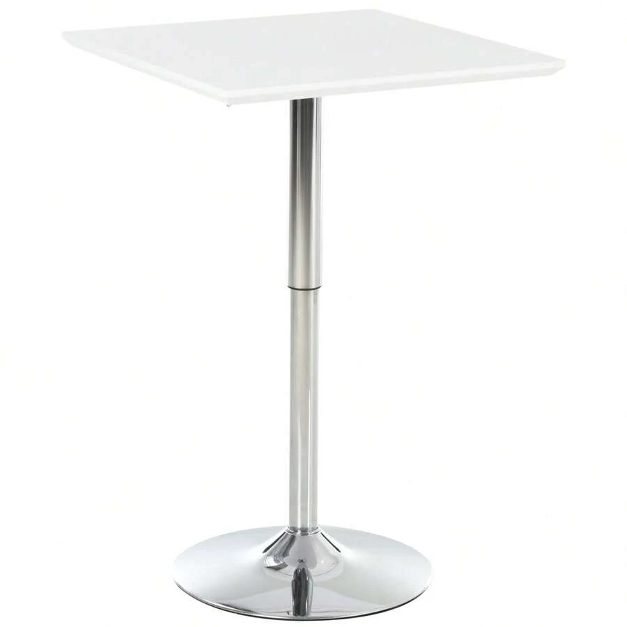 HOMCOM Bistro Table, Bar Table, Height Adjustable, Square 60x60cm, White Steel, 71-92cm For Kitchen Or Garden