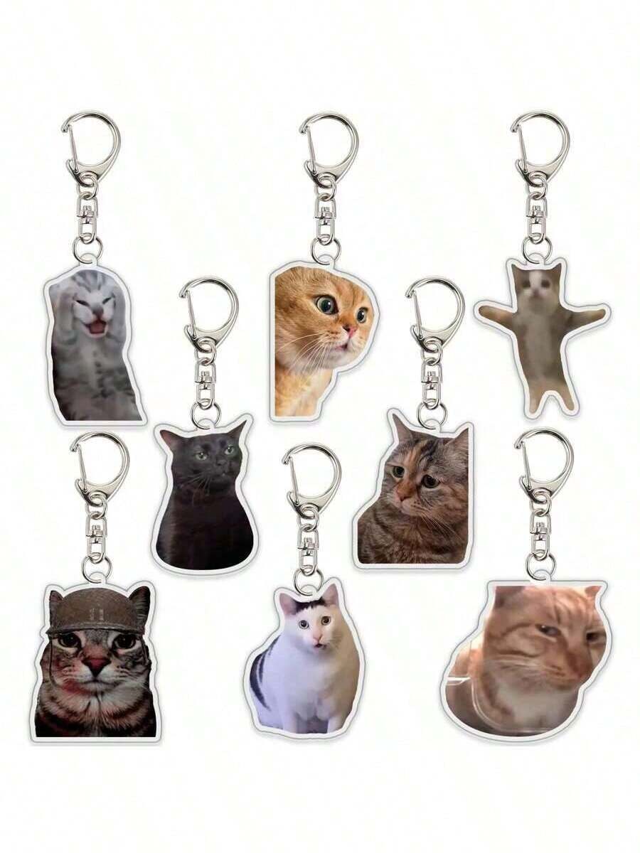 Llavero - Llaveros lindos con diseño de dos gatos hablando, encanto Kawaii divertido, llavero para mochilas, regalos y uso diario, accesorios lindos de vuelta a la escuela - Multicolor - Ver 1