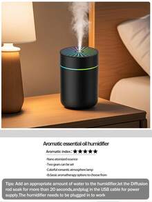 [Home Decor]1pc 180ml Small Cold Mist Humidifier, Romantic Colorful Atmosphere Night Light, Mini Car Aromatherapy Humidifier. Quiet Operation, Timer Auto Shut-Off Function, 2 Working Modes. Compatible With Essential Oils (6 Scents Available). This Set Includes 1 Humidifier And 1 Bottle Of Essential Oil. Perfect For Car, Office, Bedroom, Living Room, Air-Conditioned Room, Study And Computer Room, This USB Powered Air Freshener (Requires Plug-In Use) Provides Air Humidification And Moisturizing, Creating A Comfortable Environment For You. - Black and White - View 23