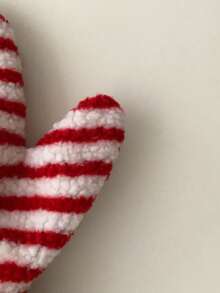 Thermal Lined Striped Fingerless Gloves With Ear Muffs, Warm And Cute Winter Set For Girls Plush Striped Fingerless Gloves With Ear Muffs, Warm And Fashionable Winter Set - Lambswool-lined Gloves - View 9