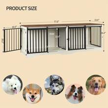 HEXCELEN 78" Dog Crate Furniture With Divider, Dog Crate Barn Door, Dog Kennel Indoor, Wood Dog Crate For 2 Dog Small/Medium/Large Dog, End Side Table, Anti-Chew Anti-Escape, White Brown - 白色/棕色 - 查看 6