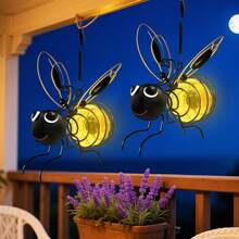 Outdoor Bee Lighting Decoration- Solar Powered Hanging Bee Decor With Bouncy Springs - Outdoor Hanging Solar Lights For Garden Decor, Yard, Patio, Porch And Birthday Gifts(Yellow) - Yellow - View 10