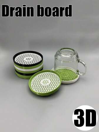 1个多色塑料杯沥水托盘，便捷的3D打印杯架滴水盘，厨房桌面杯子收纳架，适用于咖啡杯、茶杯