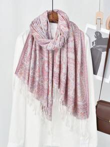 1 chiếc khăn choàng Pashmina thêu họa tiết Paisley dành cho nữ, kiểu dáng Bohemian cổ điển với tua rua, mềm mại và thoải mái, phù hợp để sử dụng hàng ngày, làm vật dụng cần thiết khi đi du lịch, hoặc dùng làm khăn tắm biển. - Màu Hồng baby - Xem 2