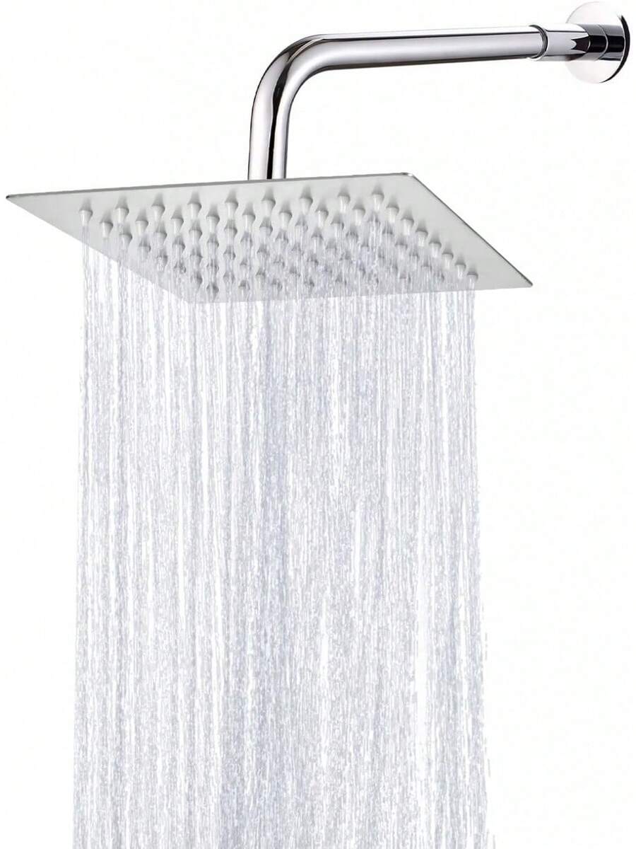 COMVIDA Cabeza de Ducha de Lluvia de Alta Presión, Regadera Cuadrada de Acero Inoxidable de 8 Pulgadas, Cabezal de Ducha de Lluvia Ultrafina con Montaje Fijo para Baño, Cromo Espejo, CV-50018 - Níquel Cepillado - Ver 1