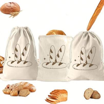 [3 Adet Yeniden Kullanılabilir Keten Ekmek Poşeti] 3 Adet Yeniden Kullanılabilir Keten Ekmek Poşeti | Ağartılmamış Doğal Büyük Saklama Kabı, Zanaatkar Ekmek ve Ürünleri İçin