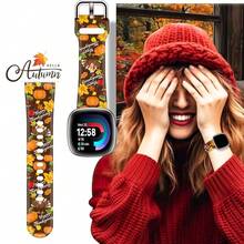 Compatible con la correa del reloj Fitbit Versa 3, Versa 4, Sense, Sense 2, correa de repuesto de silicona con patrón navideño {color_name: Dando las gracias Turquía Café, size_name: Para Versa4/Versa3/Sense2/Sense - Gracias 1givingTurkeyCoffee - Ver 7