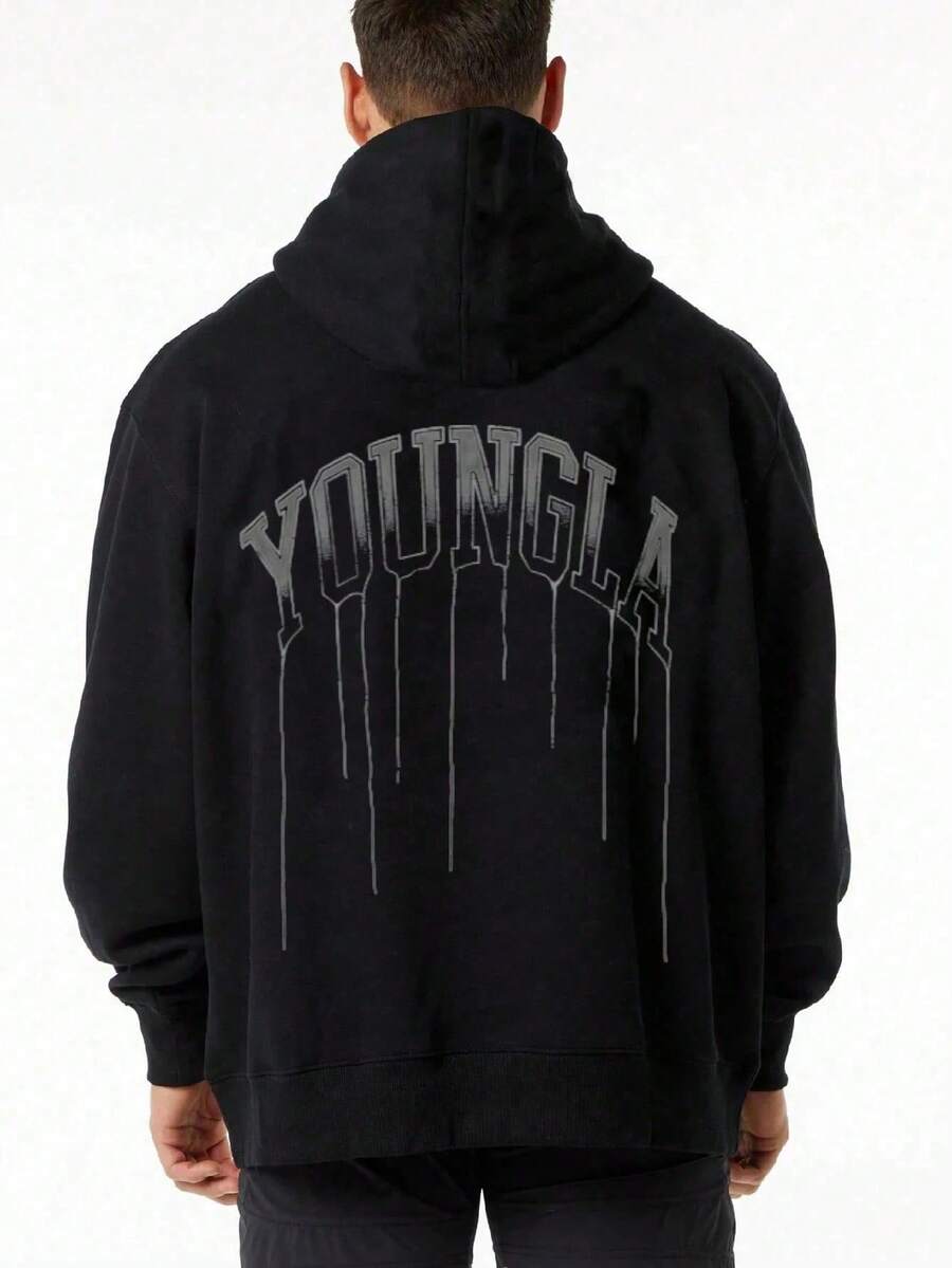 Hooded Sweatshirt With Black Water Droplets Printed With YOUNGLA Pattern, Suitable For Casual Wear. Vintage Hoodie Graphic Hoodie Men Camisas Para Hombre Funny Hoodie Printed & Shipped In USA - Black - View 1