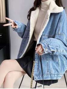 Women Denim Jackets & Coats - Navy Blue - View 4