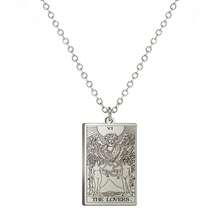 TEAMER Stainless Steel Tarot Cards Necklace Vintage Tarot Jewelry Good Luck Amulet Pendants For Women{Inchcolor_nameinch:InchSilver-THELOVERSinch} - 銀-THELOVERS - 查看 1
