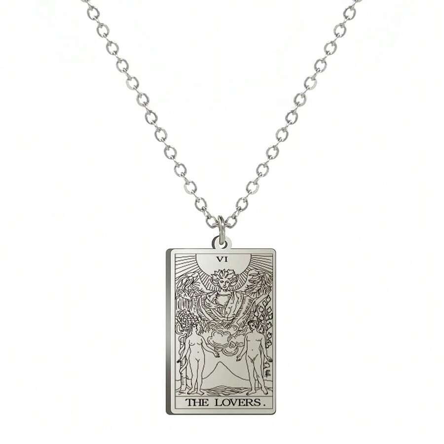TEAMER Stainless Steel Tarot Cards Necklace Vintage Tarot Jewelry Good Luck Amulet Pendants For Women{Inchcolor_nameinch:InchSilver-THELOVERSinch} - 銀-THELOVERS - 查看 1
