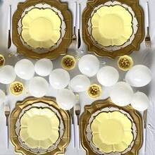 10 piezas/30 piezas/50 piezas Platos de papel amarillos de 9 pulgadas para verano - Platos desechables de limón para fiestas, excelentes para servir pasteles/ensaladas en duchas nupciales, cumpleaños, bodas y decoración de fiestas de verano - Amarillo - Ver 9