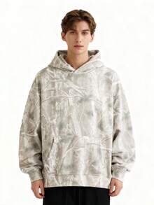 Men's Camo Hoodie Maple Leaf Print Hoodie Oversized Hoodie Sweatshirt  Casual Pullover Sweater With Pocket - 銀色 - 查看 4