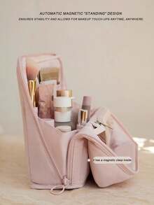 分格竖款化妆包 - 大容量旅行化妆品收纳包，多功能隔层设计，柔软材质，便携式桌面护肤美容工具收纳盒，女士礼物，圣诞礼物，女士送礼佳品 - 彩色 - 查看 9