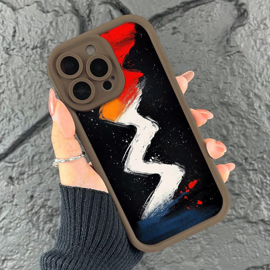 [Teléfono] Compatible con los modelos 16, 15, 14, 13, 12 y 20 Pro. Este teléfono presenta un diseño impreso de salpicaduras de líneas onduladas y una escalera en forma de ojo. - Marrón - Ver 1