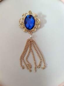 1pc Versatile European And American Style Brooch Pin - Golden Alloy Flower Design With Simulated Gemstone Chain Tassel, Can Be Used As A Brooch Or As A Tie Pin For Neckline Decoration,School - Multicolor - View 33