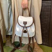 Mini mochila vintage para mujer con detalles marrones y asa superior, mochila informal de moda para uso diario y viajes. - Blanco - Ver 4