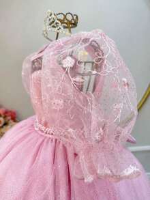 Vestido Infantil Rosa Busto C/ Renda Daminhas Festas Luxo