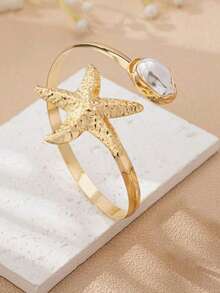 1件女士时尚新款海星手链，开口巴洛克珍珠风格手链，适合海滩、派对、婚礼、度假、音乐节等场合，可作为礼物。 - 手臂手鐲 - 查看 11