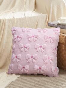 1/2Pcs Farmhouse Pink Bow Pillowcase Plush Square Single-Sided Pillow Cover Living Room Sofa Bedroom Home Decoration Car Cushion Cover Without Pillow Core - Pink - View 9
