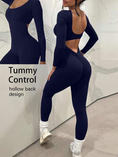 AiTyi Women's Jumpsuit, Casual & Comfortable, Fashionable & Sexy, Slim Fit, Backless, Suitable For Outdoor Sports, Graduation, Back To School Season, Autumn/Winter Hollow Out Pleated Knit Long Sleeve Jumpsuit, Well Fit