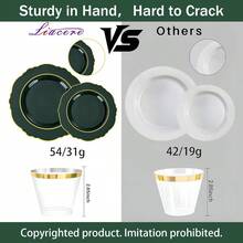 350PCS Green Plastic Plates - Dark Green Disposable Plates With Gold Rim - 50Guest Baroque Plastic Dinnerware Set Includes 100 Plates 50Pcs Pre-Rolled Napkins 50 Silverware Pieces And 50 Cups Perfect For Christmas Parties Outdoor Gatherings And Elegant Events With Stylish Gold Trim And Durable Design - Xanh đậm - Xem 2