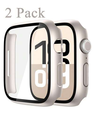 2 Packs Starlight Pc + Tempered Glass One-Piece Watch Case, Shockproof And Scratch-Resistant Stylish Protective Cover, Compatible With Apple Watch Series 38/40/41/42/44/45/46/49 Mm, Compatible With Apple Watch Ultra/Se/11/10/9/8/7/6/5/4/3/2/1, Easy To Wear All-Round Protection Men Women Watch Case