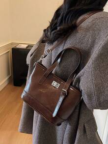 1 pezzo Borsa a tracolla da donna stile vintage, con cinturino regolabile, borsa a spalla casual vintage, in materiale PU durevole, chiusura a gancio, adatta per uso quotidiano, lavoro, viaggio, shopping, appuntamenti, disponibile nei colori marrone e nero, borsa a tracolla alla moda, minimalista e leggera