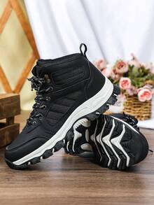 Vielseitige schwarze Wanderstiefel für Herbst und Winter, perfekt für Partys, Urlaubsgeschenke, Outdoor-Camping und Trekking. Geeignet für Frauen, diese schnürbaren, knöchelstützenden, bequemen Schuhe mit Mittelhöhe. - Schwarz - Übersicht 5