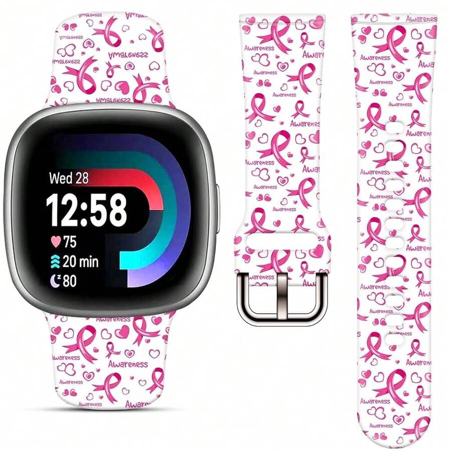 Compatible con la correa del reloj Fitbit Versa 3, Versa 4, Sense, Sense 2, Correa de repuesto de silicona con estampado navideño{Inchcolor_nameinch:InchEstilo de conciencia del cáncer de mamainch,Inchsize_nameinch:InchParaVersa4/Versa3/Sense2/Senseinch - Concientización sobre el cáncer de mama sty1 - Ver 1
