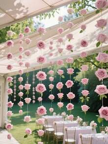 21pcs Pink Rose Waterfall Set Includes 20 Artificial Roses And 1 Roll Of Clear String Ideal For Wedding Party Decorations, Valentine's Day, Bridal Showers, Birthday Supplies, And Room Decor Party Decorations, Romantic Accents, Elegant Party Arrangements High-Quality Petals, Artificial Wreaths, Floral Decoration Sets Event Planners