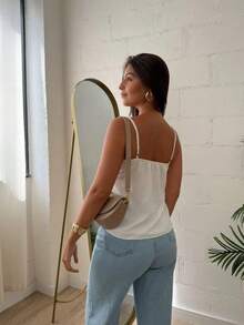 Women's Cropped Tank Top With Front Opening, Adjustable Tie, And Adjustable Straps - Spring 2025 Summer - White - View 2