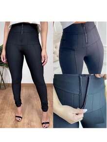 Women's Slimming Leggings In Supplex , Skinny Leggings, Plus Sizes G1 G2 G3, Zipper And Button - 黑色 - 查看 1