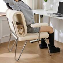 Office Chair With Integrated Cat Bed - Pet-Friendly Chair, Scratch-Resistant Material, Wide Seat, Replaceable Armrests, Human-Friendly Design, Cat Bed In The Backrest, Armchair - Beige - View 4