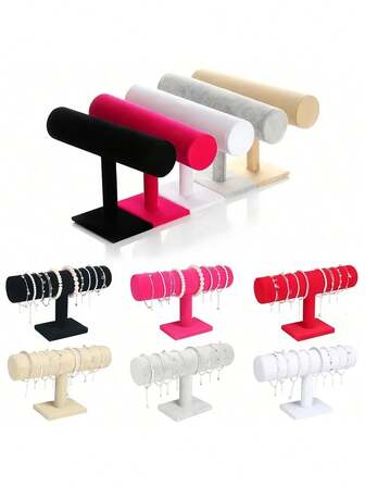 1个T字形手镯展示架，天鹅绒手表手镯展示架，项链首饰展示架，高品质天鹅绒手表架，项链手镯吊坠收纳整理架，多功能桌面收纳架，适合家庭使用，是圣诞节、感恩节、新年、母亲节礼物、返校必备品、新年礼物的理想之选