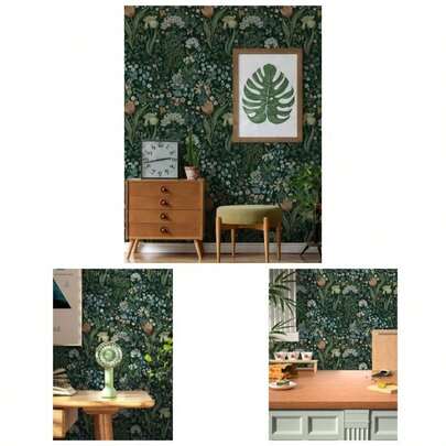 Peel And Stick Wallpaper Vintage Wall Paper Green Floral Contact Paper Removable Wallpaper 17.3x78. Leaf Flower Self Adhesive Bedroom Drawer Decor Vinyl Rolls