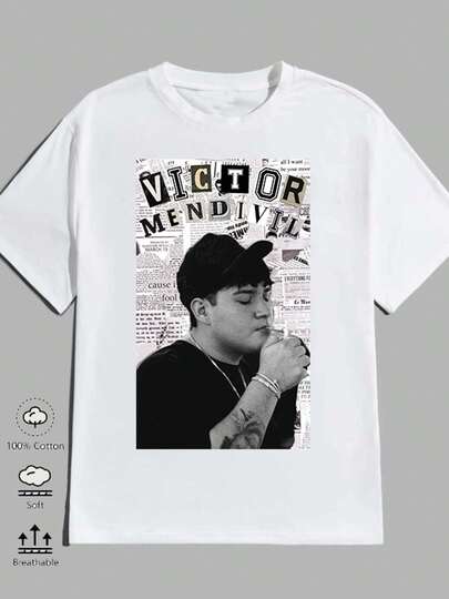 1 Camisa de Hombre para Hombre Tienda Local Ropa de Hombre Pantalones de Hombre Camiseta con Imagen de Victor Mendivil 180G Negro y Blanco Periódico e Imagen de Letras Estampado Patrón de Alta Calidad Cuello Redondo Básico Ajuste Holgado Transpirable Versátil Lavable a Máquina Tamaño Cómodo S ~ 3XL Diario Casual Deportivo Verano Esencial