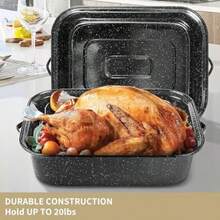 21Inch Extra Large Rectangle Roasting Pan With Rack For Baking Turkey 25lb Capacity VRack Design Versatile Lid Ideal For Large Roasts Efficient Bone Turkey Baster Perfect For Holiday Meals And Family Gatherings - màu đen - Xem 4