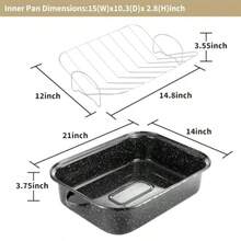 21Inch Extra Large Rectangle Roasting Pan With Rack For Baking Turkey 25lb Capacity VRack Design Versatile Lid Ideal For Large Roasts Efficient Bone Turkey Baster Perfect For Holiday Meals And Family Gatherings - màu đen - Xem 5