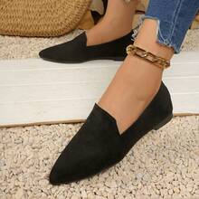 Mocasines planos de punta negros para mujer, zapatos planos de moda clásicos tipo slip-on, zapatos casuales para el hogar, todo el año, oficina, escuela, exterior, fiesta, versátiles - Negro - Ver 9