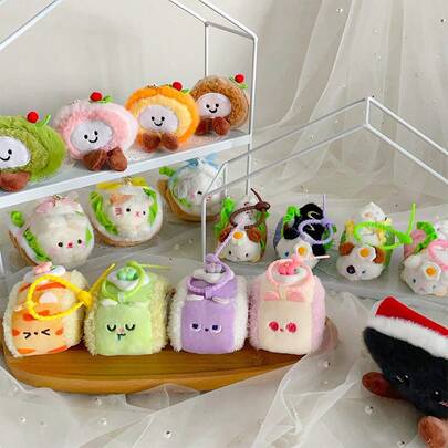 2025 New Realistic Cartoon Swiss Roll Small Animal Pendant, Hot Dog Plush Doll Figurine, Food Series Keychain, Birthday Gift, Christmas Gift, Perfect Gift, Collectible, Hobby Display