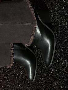 New Autumn Women's Pointed Toe Chunky High Heel Ankle Boots - Black - View 9