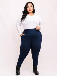 Women's Riding Leggings In Flannel-Lined Spandex With Pockets And High Waist - Blue - View 2