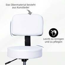 HOMCOM Work Stool, Height Adjustable Rolling Stool With Backrest For Office, White Φ35 X H72-84 On Site - 1 - View 4