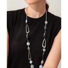 Noessla Layered Long Necklaces For Women Crystal Beaded Statement Necklace Sweater Silver Chain With Gifts Box Jewelry{Inchcolor_nameinch:Inch07-Blackgreyinch} - 07-黑灰色 - 查看 7