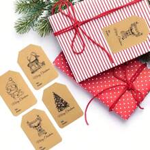 80/300/120 张/卷 复古圣诞贴纸，礼品包装标签，适用于 DIY 礼品包装、烘焙和装饰，可用作盒子封口贴纸、包装封口贴纸、商业产品包装封口贴纸、礼品盒装饰袋标签、封口贴纸 - 彩色 - 查看 12
