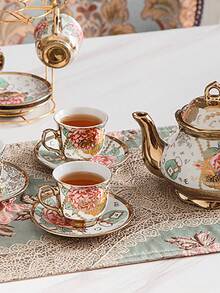 1 Set European Style Ceramic Coffee Cup & Saucer, Electroplated Coffee Set, 1 Cup 1 Saucer