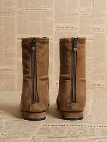 2024 Early Autumn New Square Toe Chunky Heel Fashionable High Heels Ankle Boots For Women, Autumn/Winter - Khaki - View 5