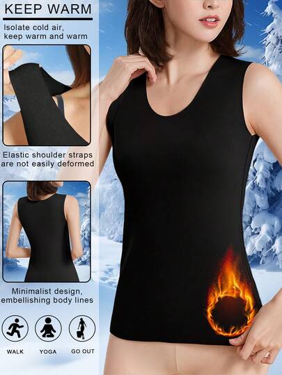 Seamless Warm Bottom With Medium Thick Fleece And Quick Heating Thermo Double Sided Sleeveless Tight Thermal Underwear Winter Slim Warm Bottoming Shirt Vest Winter Women's