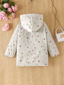 Young Girls' Casual Cute Heart Hooded Fleece Jacket, Daily Wear Windbreaker, Autumn - Brown - View 2